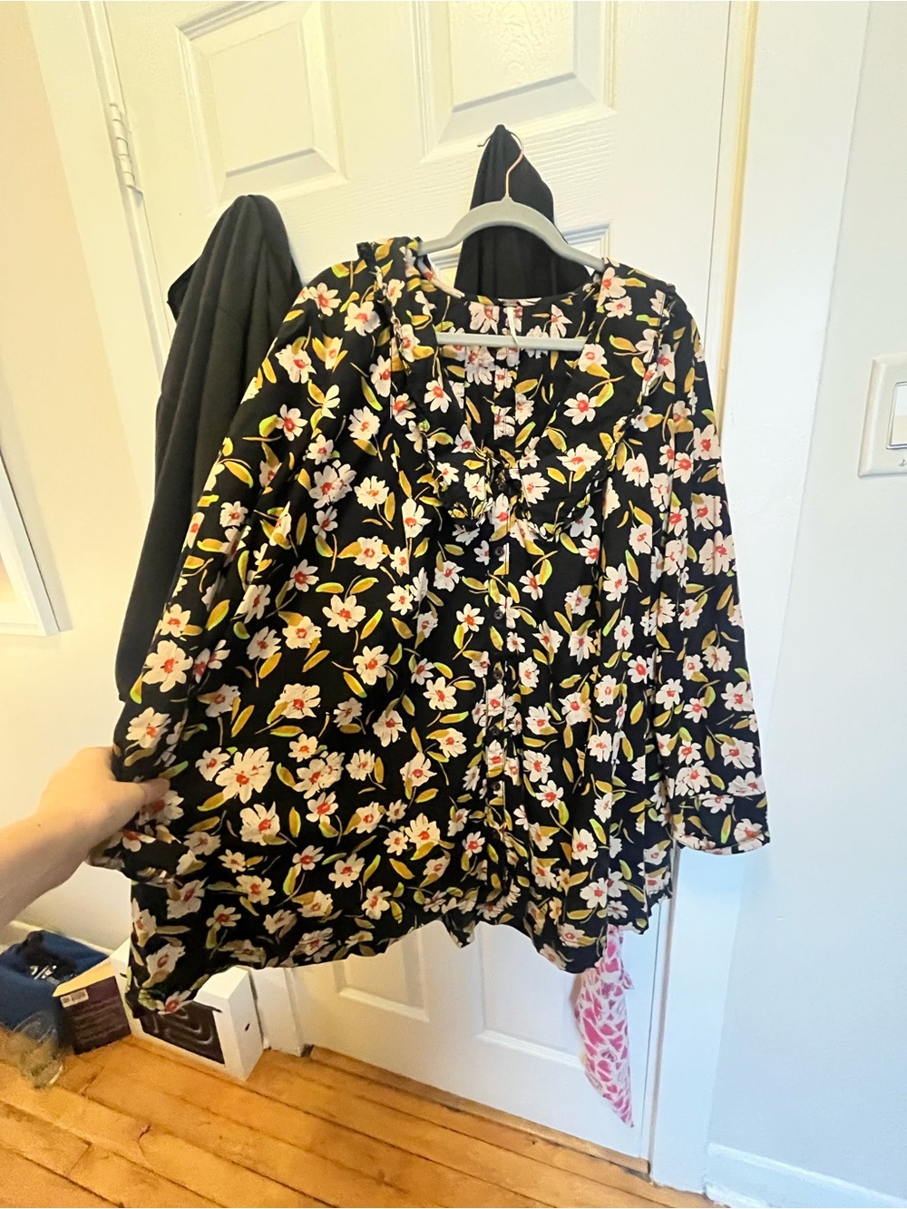 Free People Black Floral Tunic with Yellow and White Accents